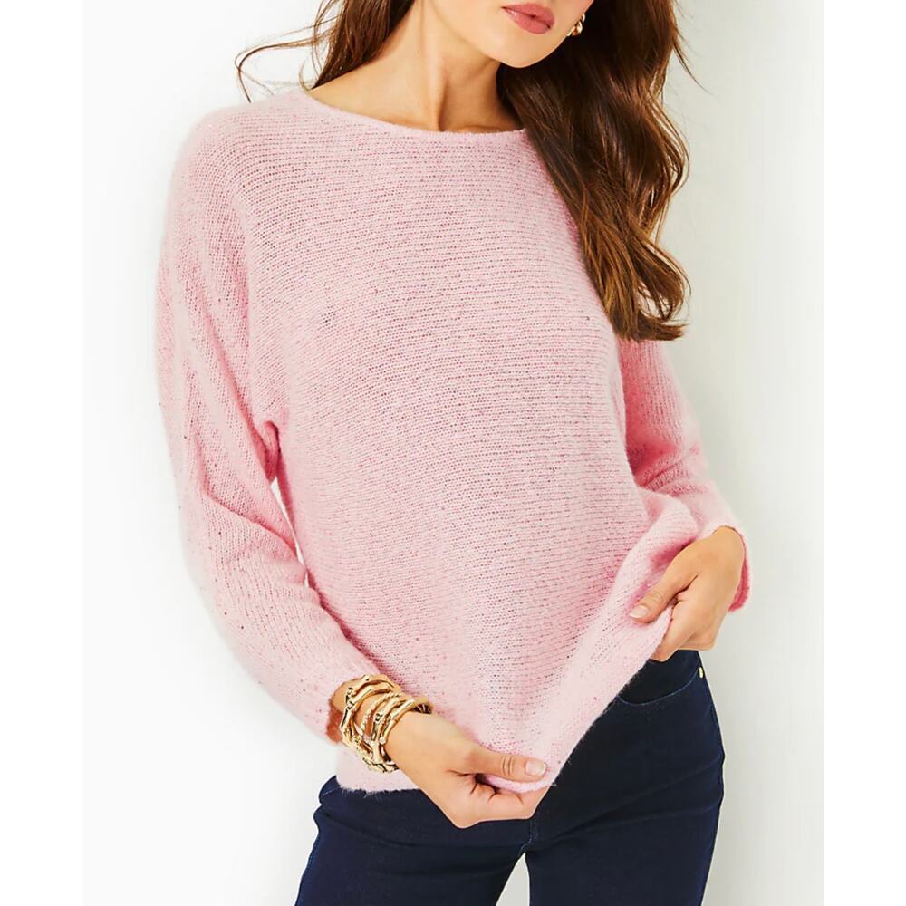 Lilly Pulitzer Soleen Metallic Sequin Sweater Boat Neck Pink Size Large